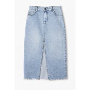 Pilcro High-Rise Denim Midi Skirt | Light Wash | Front Slit | Raw Hem | Size 8